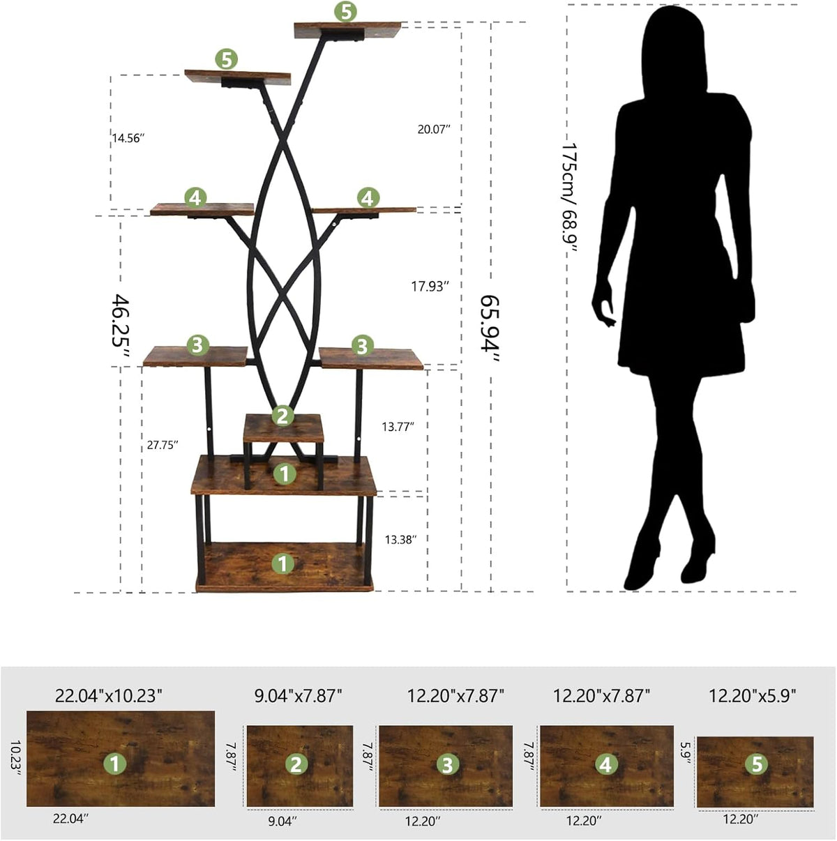 Plant Stand Indoor with Grow Lights - 9 Tiered 66" Tall Metal Plant Shelf, Curved Plant Stand with