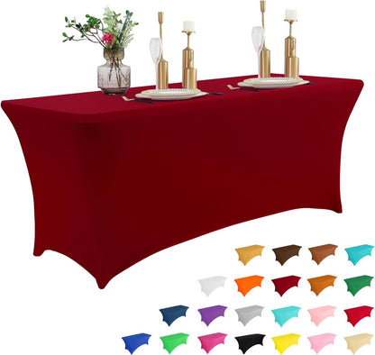 IVAPUPU 6FT Table Cloth for Rectangular Fitted Events Stretch Burgundy Table Covers Washable Cover