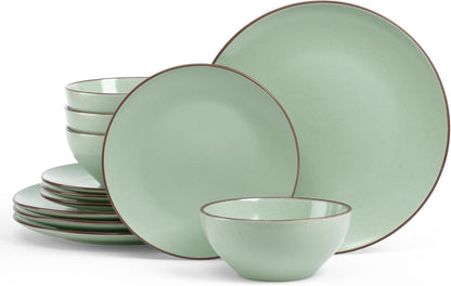 Famiware Venus Plates and Bowls Sets, 12 Pieces Stoneware Speckled Dinnerware Sets, Dishes Set for