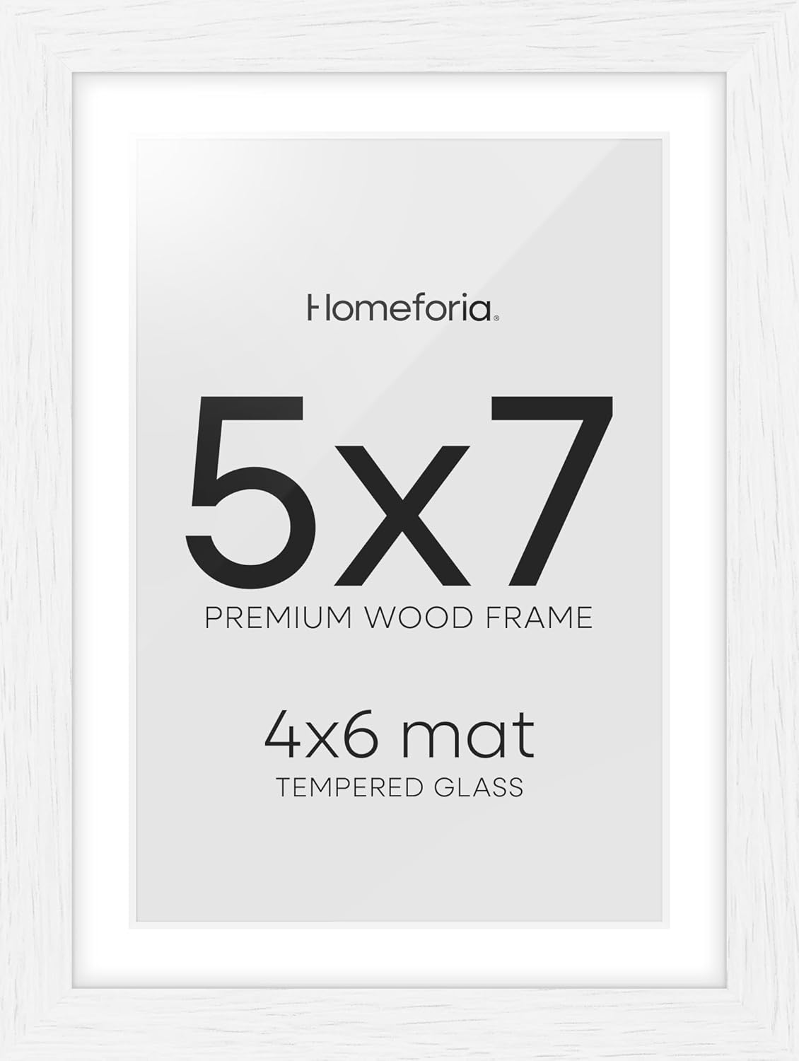 Homeforia White Picture Frames 5x7, High End Oak 5x7 Wooden Frame with Mat 4x6 Art, 5 x 7 White