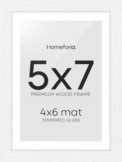 Homeforia White Picture Frames 5x7, High End Oak 5x7 Wooden Frame with Mat 4x6 Art, 5 x 7 White