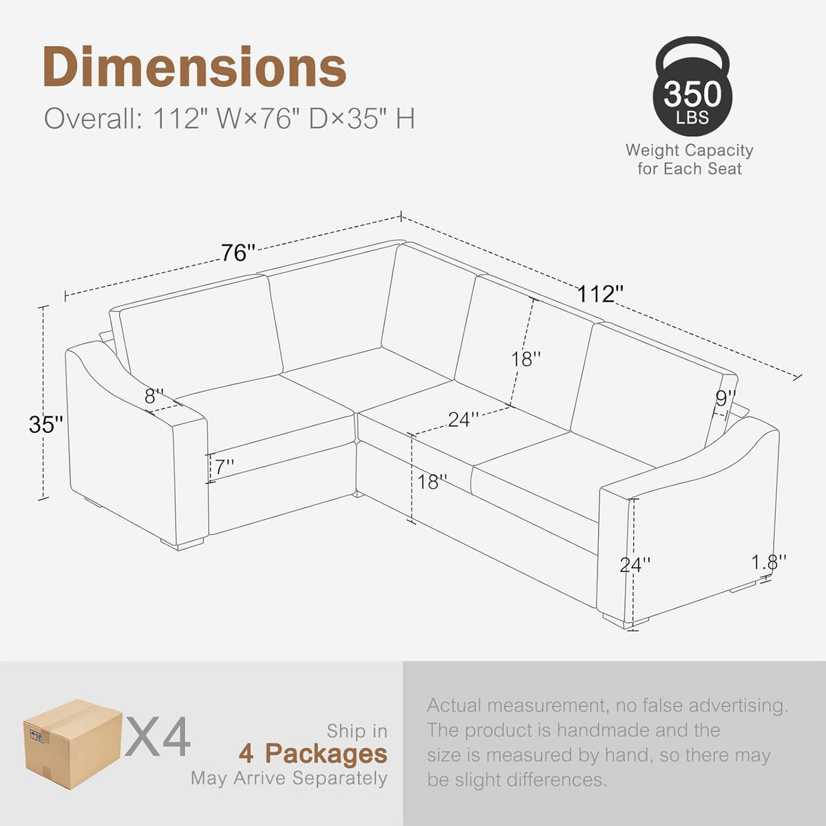 112" Convertible Sectional Sofa, Large L Shaped Couch with Detachable Sofa Cover, Modular Couch for