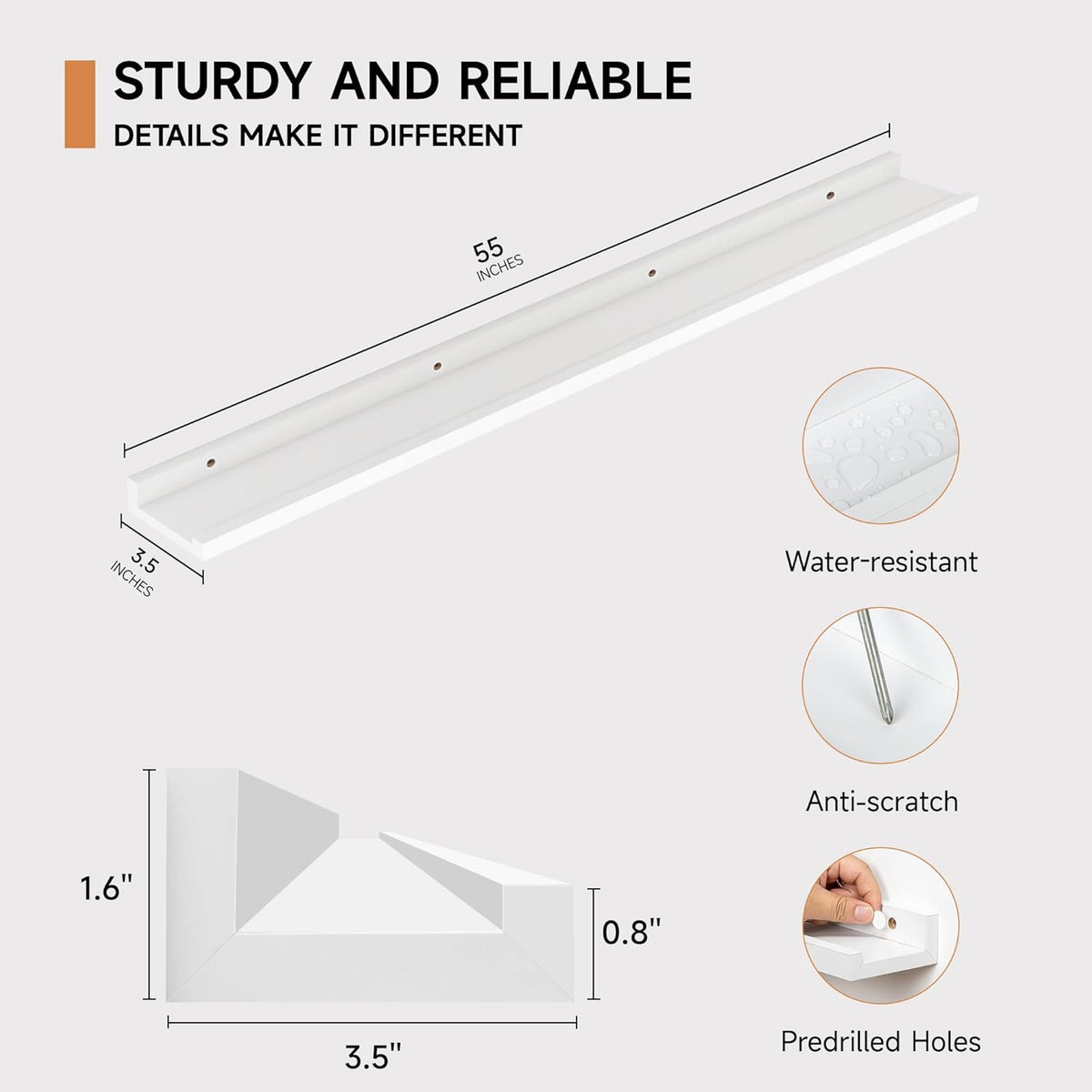Floating Picture Ledge Shelves for Wall Set of 2, 55 Inches Picture Shelf with Ledge, Nursery Book