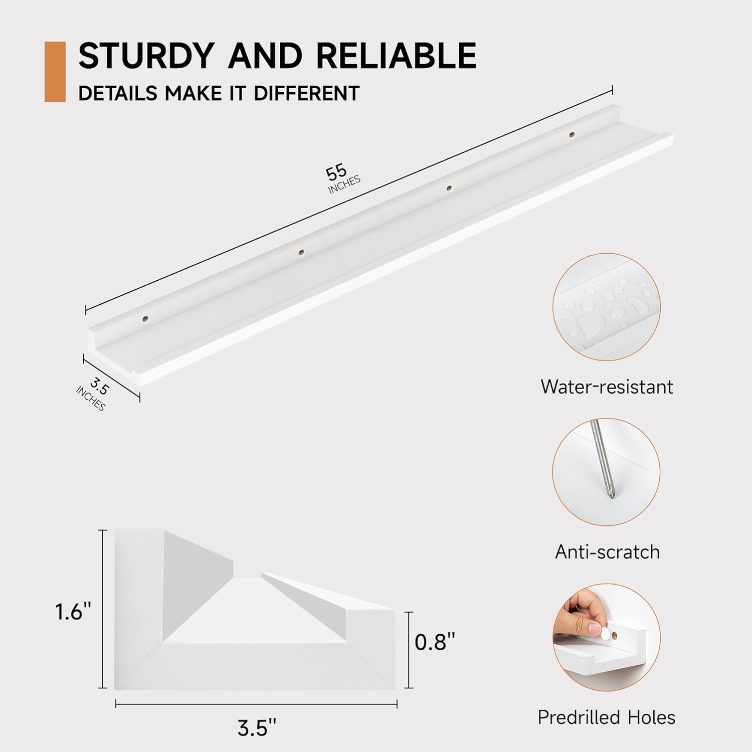 Floating Picture Ledge Shelves for Wall Set of 2, 55 Inches Picture Shelf with Ledge, Nursery Book