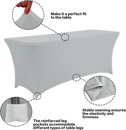 IVAPUPU 2 Pack 6FT Table Cloth for Rectangular Fitted Events Stretch Grey Table Covers Washable
