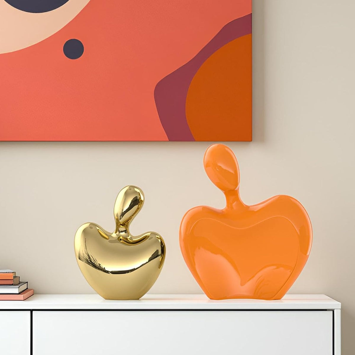 XMGZQ Orange and Gold Ceramic Couple Figurines Home Decor,Wedding Engagement Romantic Gift for