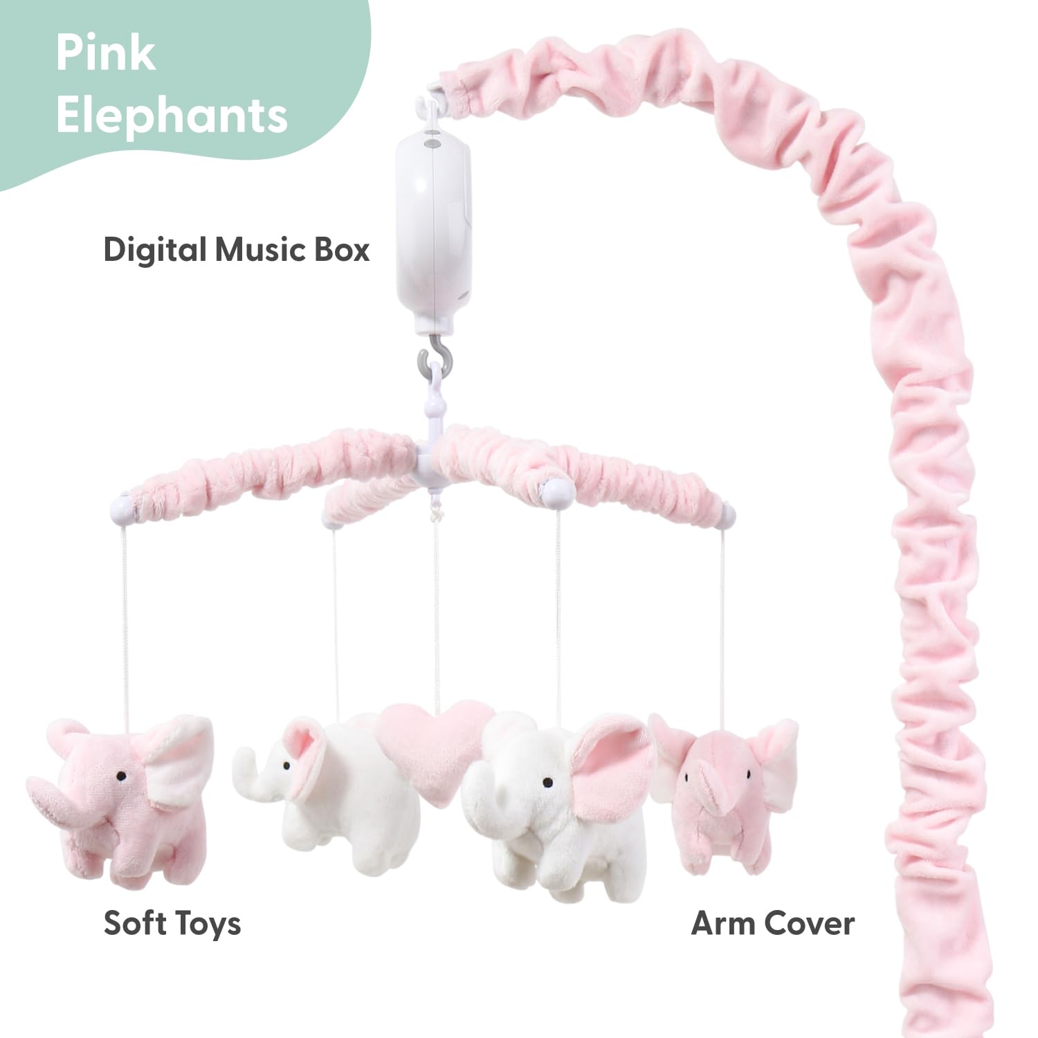 The Peanutshell Crib Mobile for Girls - Soft Pink Musical Baby Crib Mobile with 12 Lullabies, Cute