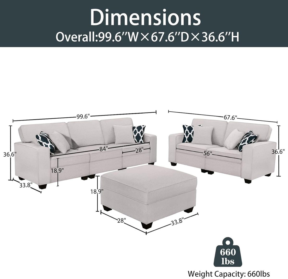 L Lengend Vansen Modular Sectional Sofa U Shaped Couch with Ottoman Modern Reversible Corner