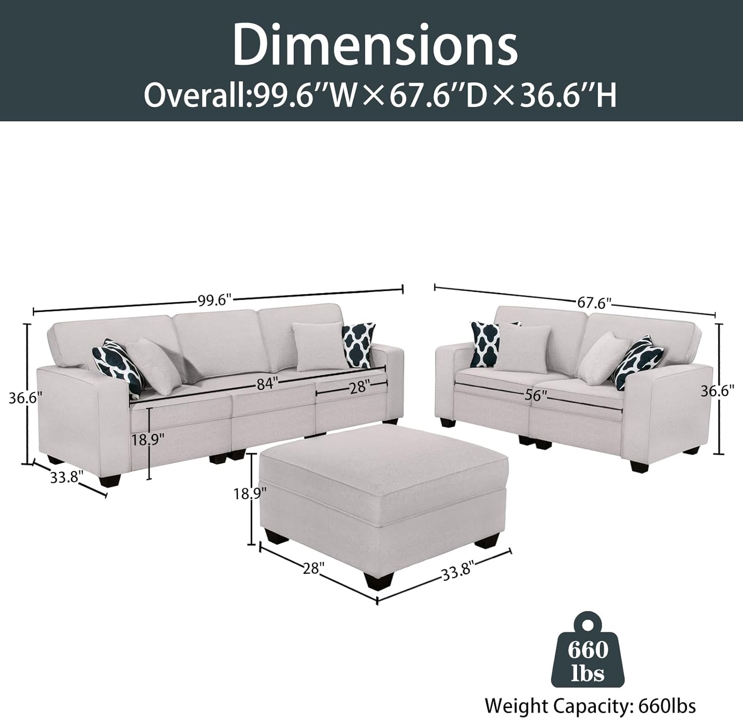 L Lengend Vansen Modular Sectional Sofa U Shaped Couch with Ottoman Modern Reversible Corner