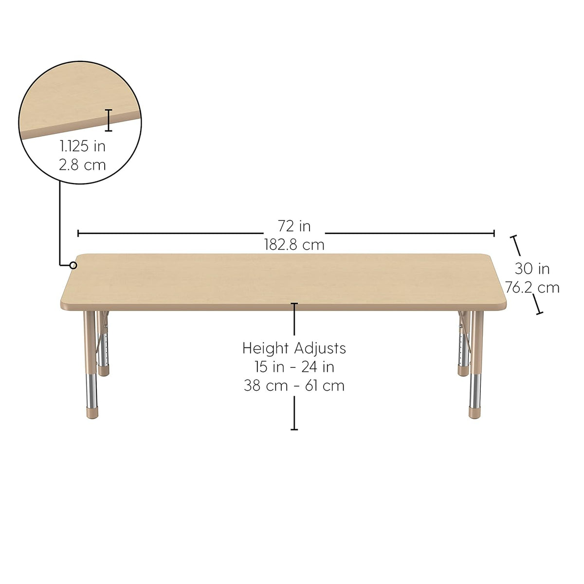 FDP Rectangle Activity School and Classroom Kids Table (30 x 72 inch), Chunky Sand Toddler Leg