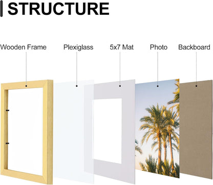 Vittanly 8x10 Picture Frames Set of 9, Shatter Resistant Plexiglass, Display 5x7 Pictures with Mat
