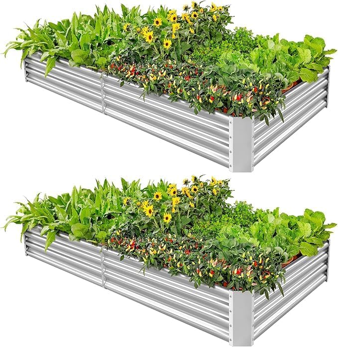 Land Guard 2 Pack 8×4×1ft Galvanized Metal Raised Garden Bed, Metal Planter Kit Box Outdoor for