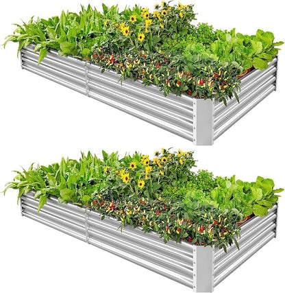 Land Guard 2 Pack 8×4×1ft Galvanized Metal Raised Garden Bed, Metal Planter Kit Box Outdoor for