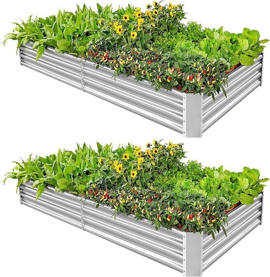 Land Guard 2 Pack 8×4×1ft Galvanized Metal Raised Garden Bed, Metal Planter Kit Box Outdoor for