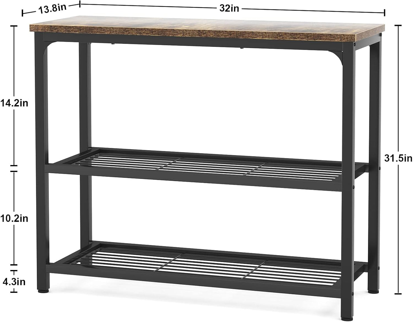 Ecoprsio Small Console Table, Sofa Table with Double Mesh Shelves, Industrial Entryway Table for