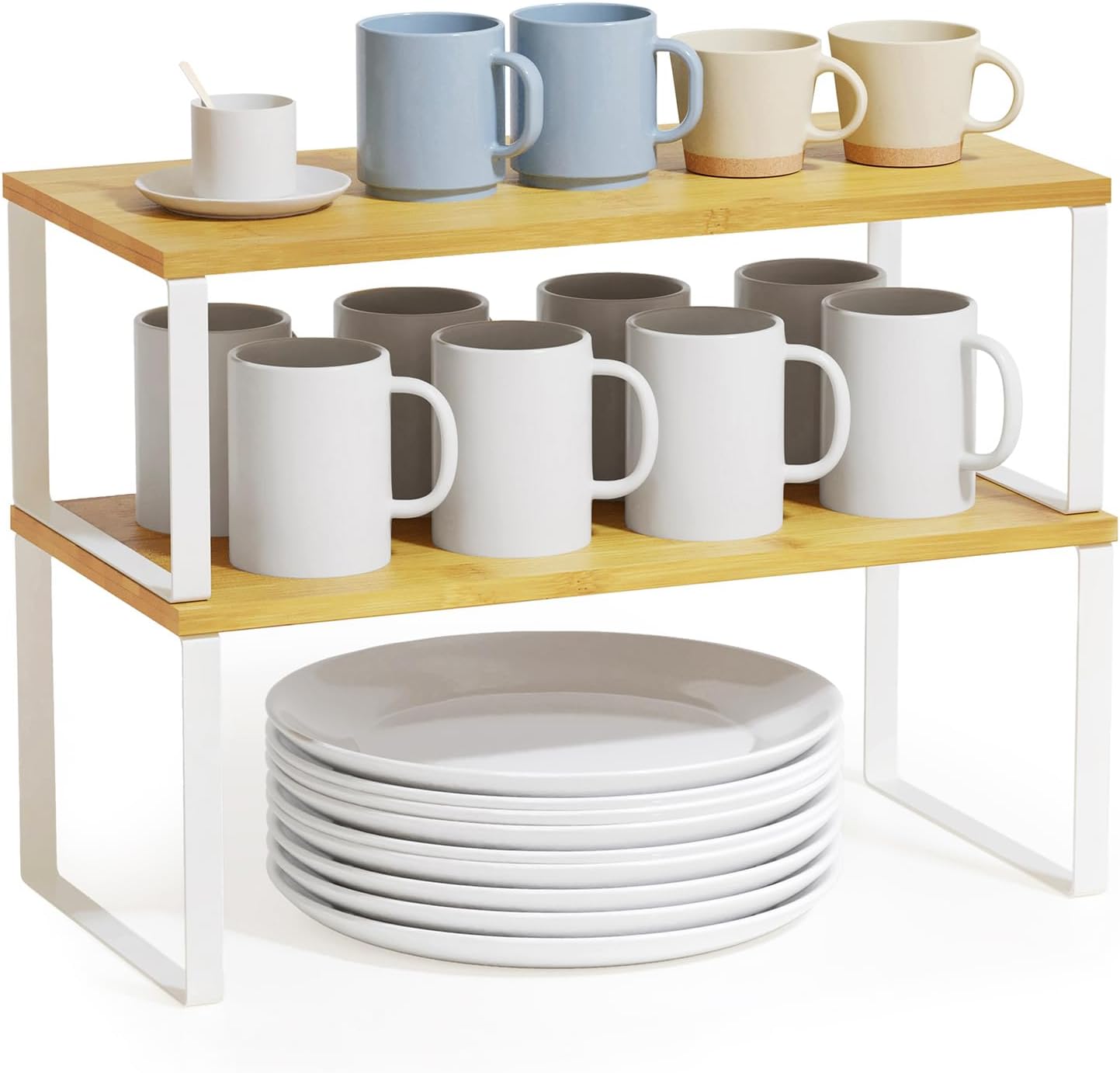 SpaceAid Cabinet Shelf Organizers 2 Pack, Kitchen Counter Rack Shelves Riser, Stackable Expandable