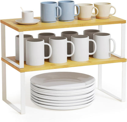 SpaceAid Cabinet Shelf Organizers 2 Pack, Kitchen Counter Rack Shelves Riser, Stackable Expandable
