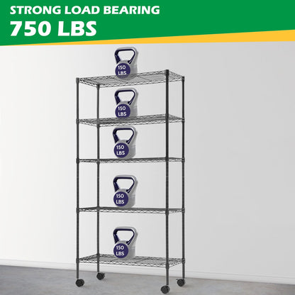 BestOffice 14"x30"x60" Commercial Storage Shelves Heavy Duty Shelving 5 Tier Layer Wire Shelving