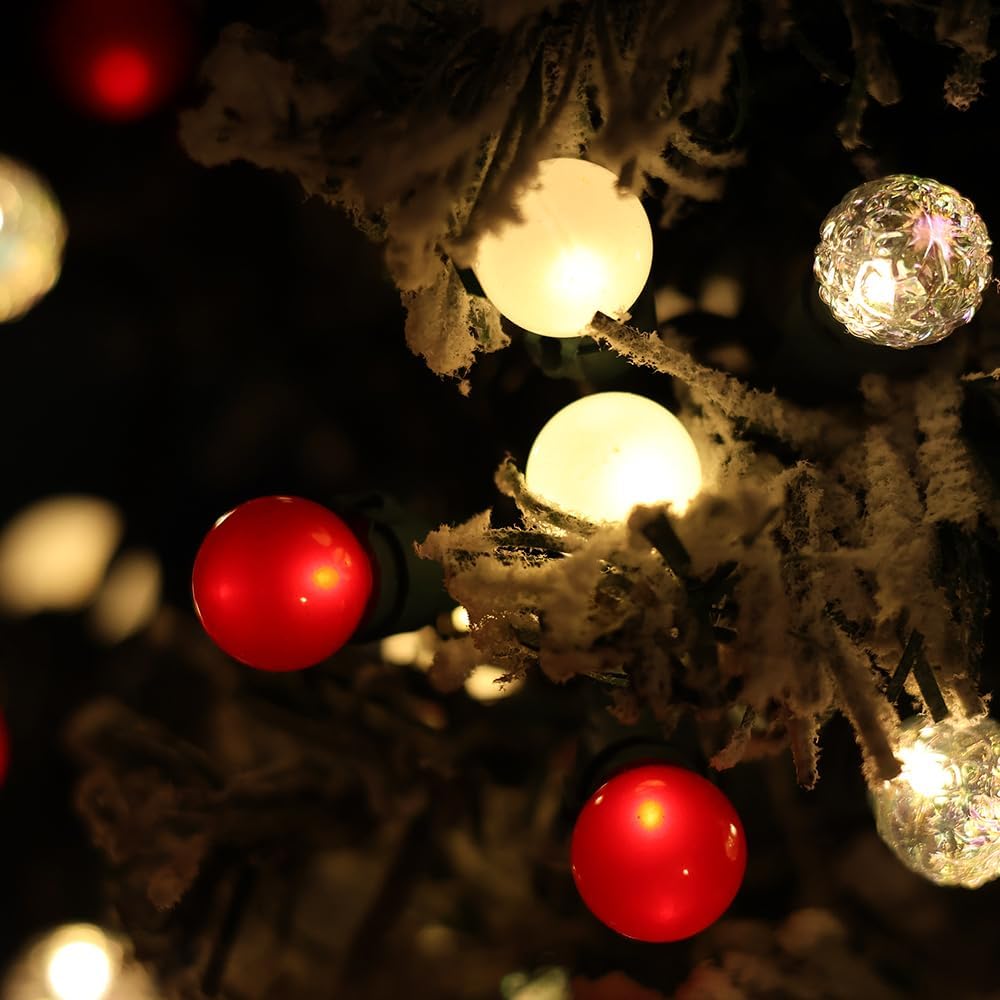 G15 Pearlized Red White Christmas Lights - 19Ft 70 LEDs Waterproof Connectable LED String Lights