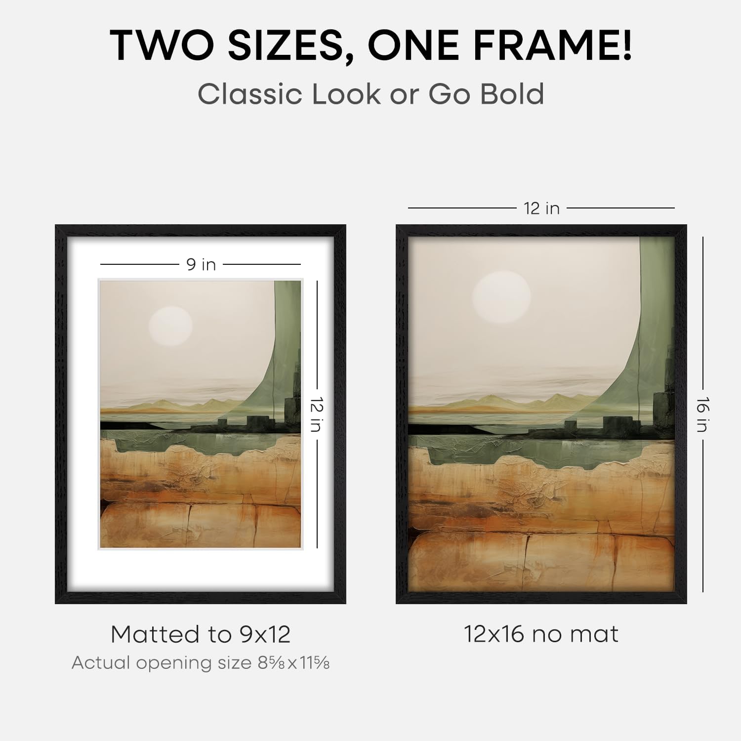 Homeforia 12x16 Black Wood Picture Frame, High End Oak 12x16 Poster Frames with Mat 9x12 Print, 12