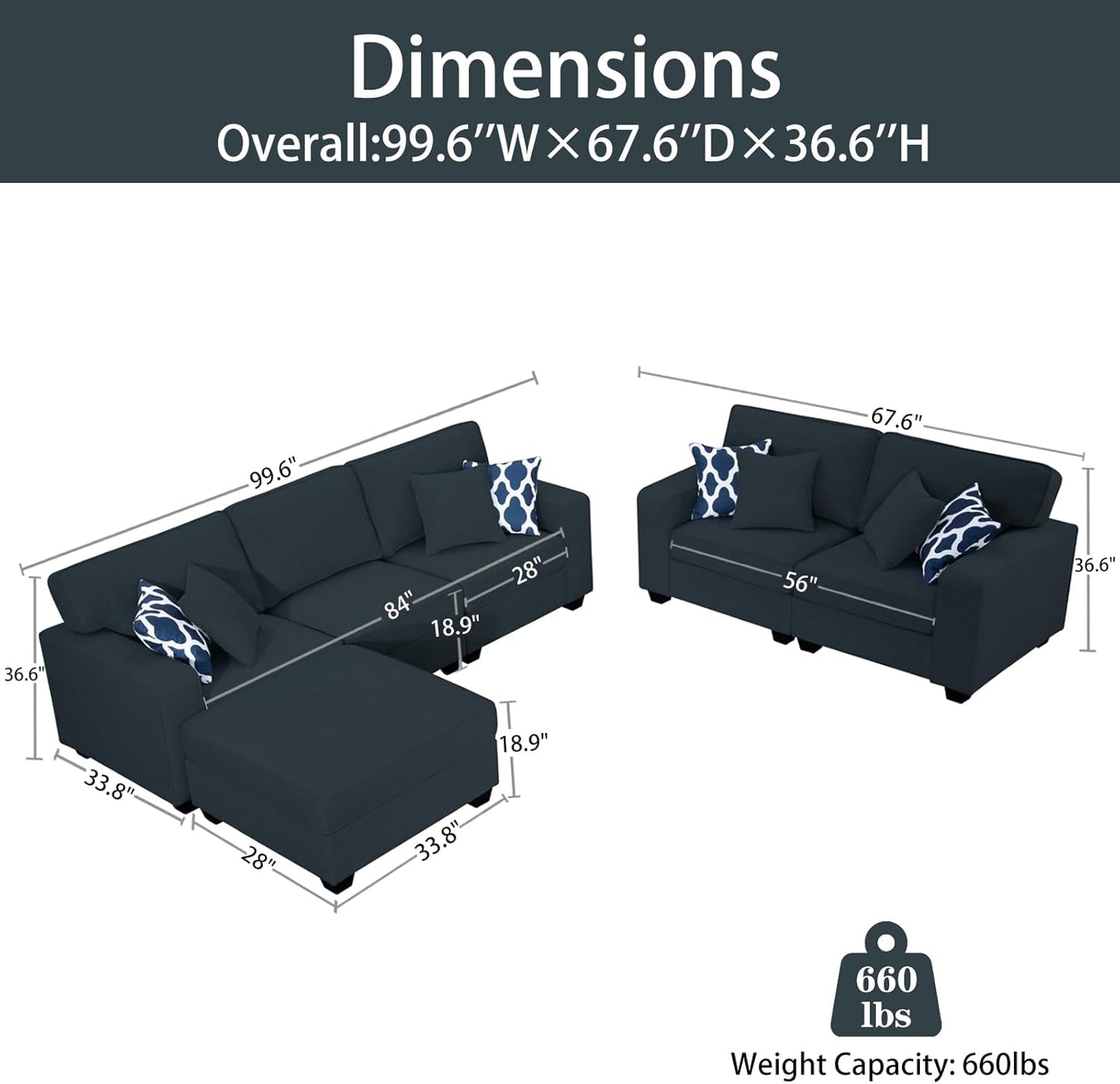 L Lengend Vansen Modular Sectional Sofa U Shaped Couch with Ottoman Modern Reversible Corner