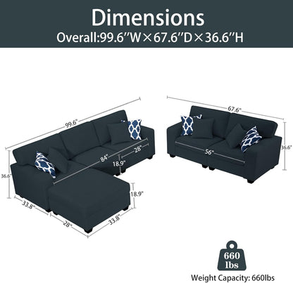 L Lengend Vansen Modular Sectional Sofa U Shaped Couch with Ottoman Modern Reversible Corner