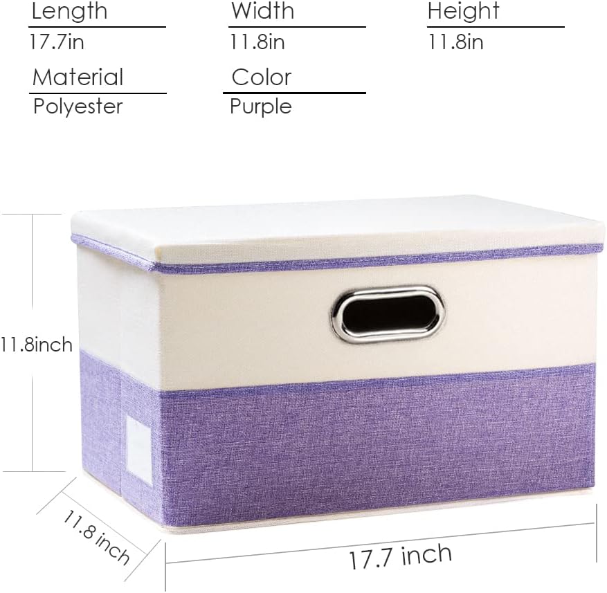 PRANDOM Large Foldable Storage Bins with Lids [3-Pack] linen Fabric Decorative Storage Boxes
