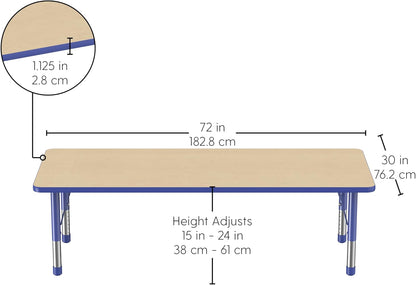 FDP Rectangle Activity School and Classroom Kids Table (30 x 72 inch), Chunky Toddler Leg