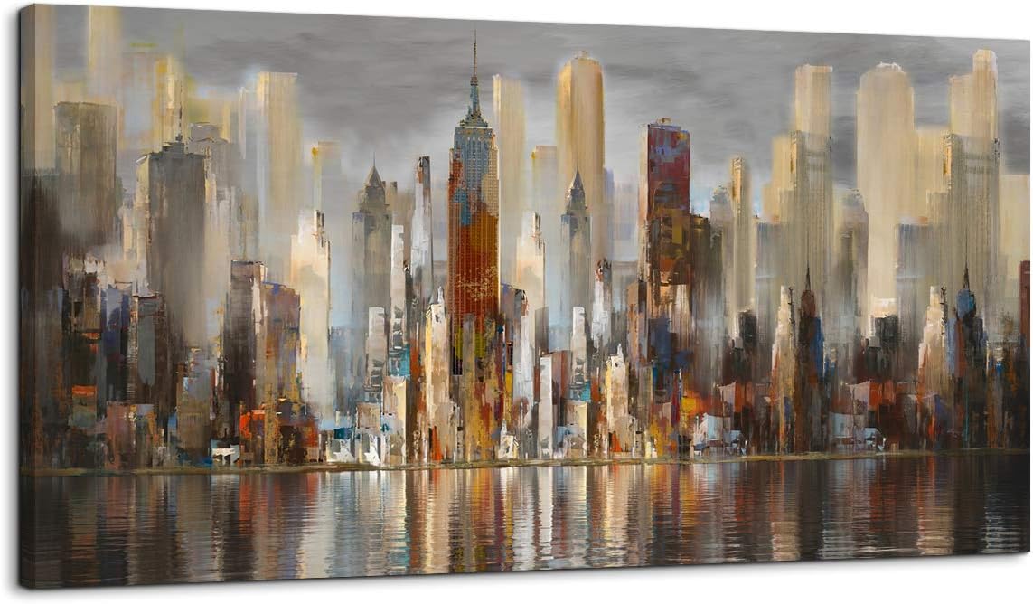 Wall Decorations Framed Large Cityscape New York Wall Decor Canvas Prints Abstract Brown City Theme