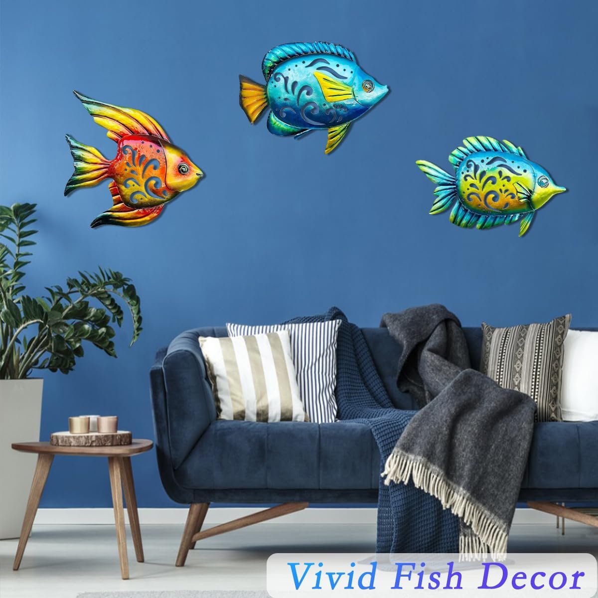 Weibefee Coastal Wall Decor, Ocean Sea Metal Fish Wall Decor, Hanging Wall Art Decoration for