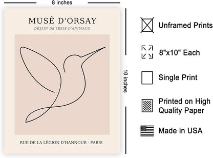 Poster Master Vintage Poster - Retro One Line Hummingbird Drawing Print - Bird Line Art - Minimal