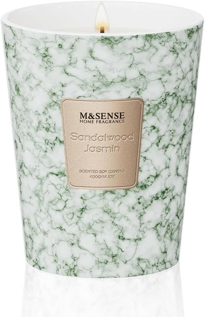 M&SENSE SandalWood Jasmine Scented Candles for Home, Lead-free Wick Highly Scented Jar Candles