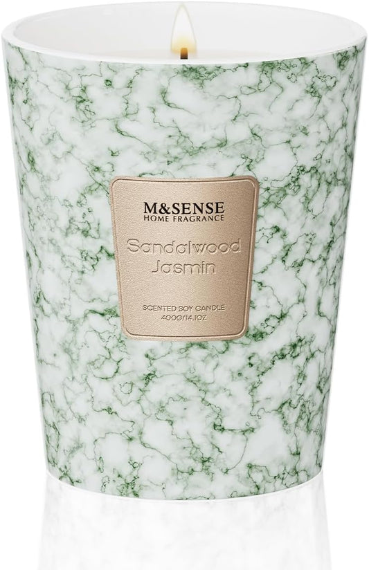 M&SENSE SandalWood Jasmine Scented Candles for Home, Lead-free Wick Highly Scented Jar Candles
