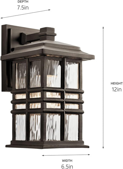 Beacon Square 12" 1 Light Outdoor Wall Light with Clear Hammered Glass in Olde Bronze®
