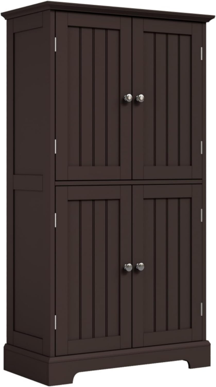 ChooChoo Bathroom Floor Cabinet, Modern Bathroom Storage Cabinet with 4 Doors and Adjustable