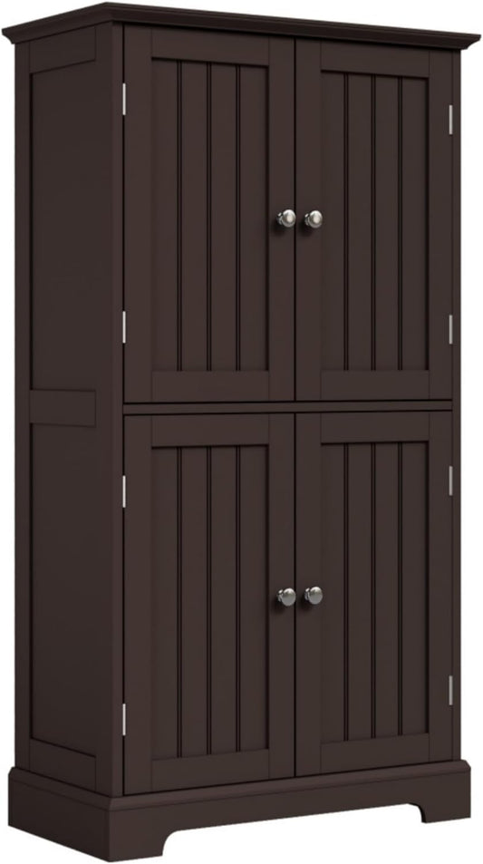 ChooChoo Bathroom Floor Cabinet, Modern Bathroom Storage Cabinet with 4 Doors and Adjustable