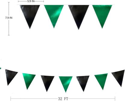 Black Green Party Decorations Metallic Fabric Triangle Pennant Banner Flag Bunting Garland for