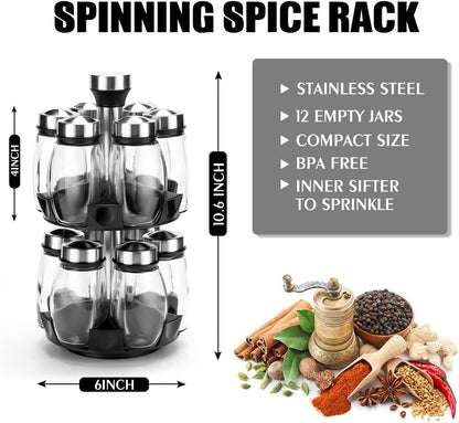 Revolving Spice Rack Organizer Countertop, Spinning Spice Storage Rack Tower Organizer with 12