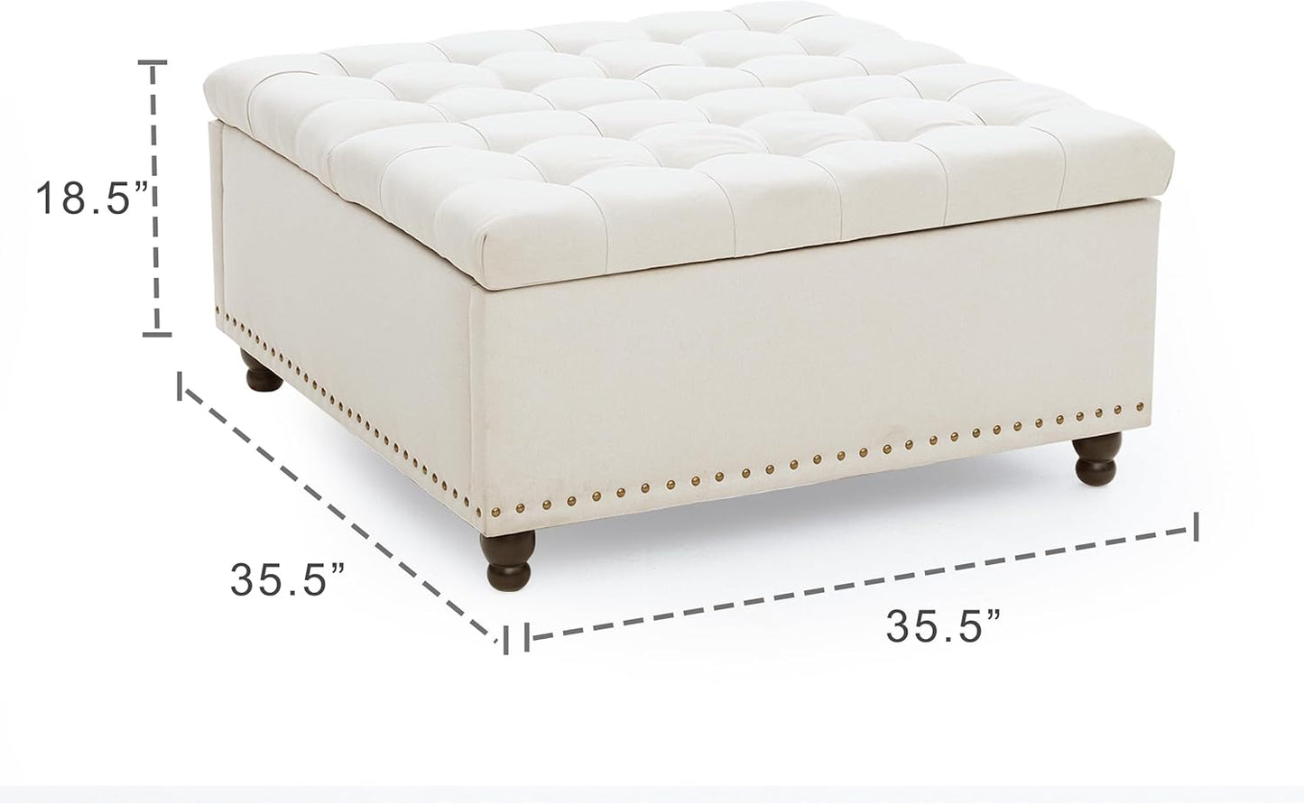 Tbfit Large Square Storage Ottoman Bench, Tufted Upholstered Coffee Table with Lift Top & Solid