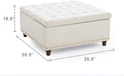 Tbfit Large Square Storage Ottoman Bench, Tufted Upholstered Coffee Table with Lift Top & Solid