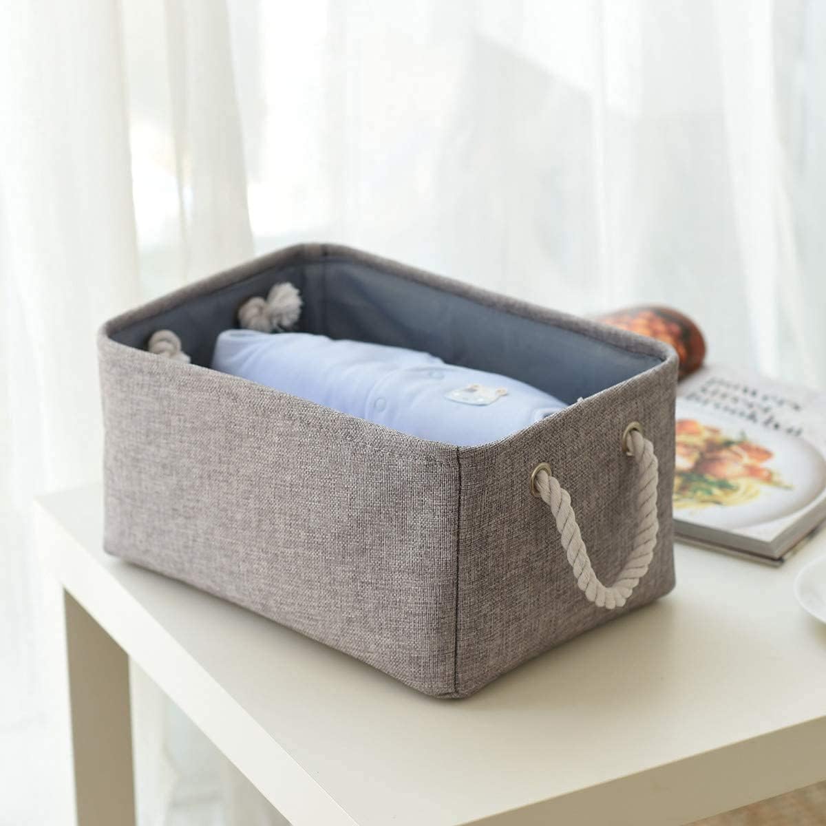 Storage Basket Fabric Sturdy Canvas Storage Bins Organizer with Handles for Clothes and Storage