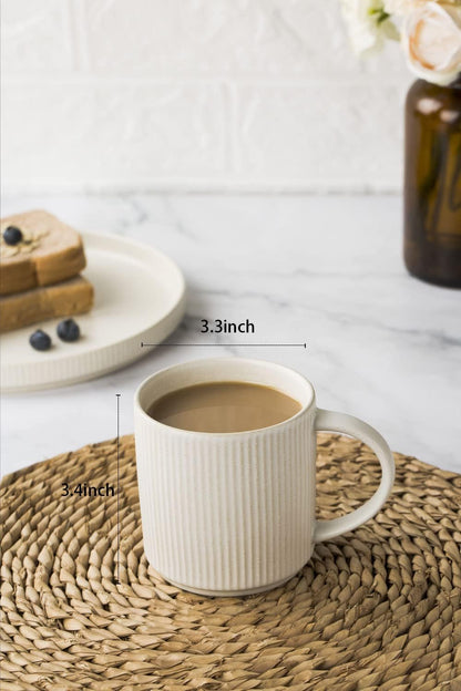 famiware Coffee Mug Set for 4, Star 12 oz Catering Mugs Cup Set with Handle for Coffee, Tea, Cocoa