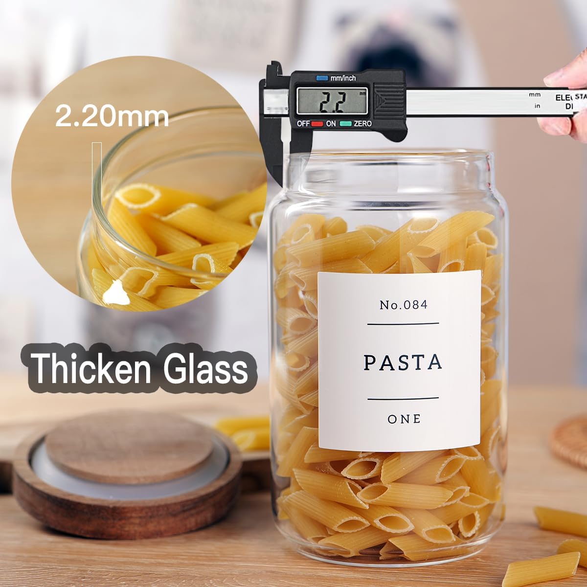 6 Set Glass Pantry Storage Jars with Acacia Airtight Lid - 23oz Thicken Glass Kitchen Canisters