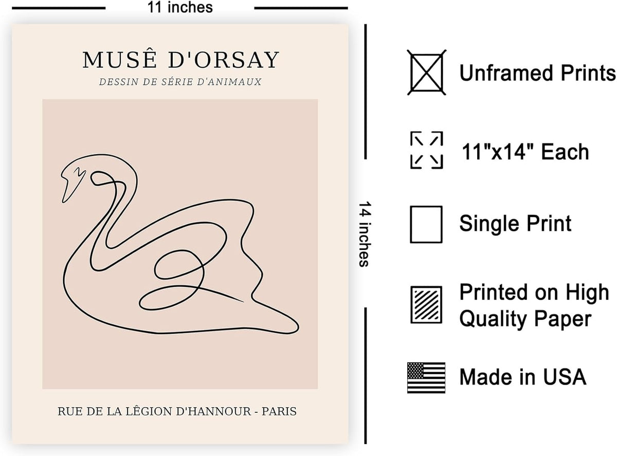 Poster Master Vintage Poster - Retro One Line Swan Drawing Print - Swan Art - Bird Art - Minimal