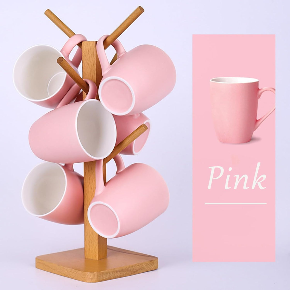 Coffee Mugs Set of 6, 12oz Ceramic Coffee Mugs with Handle, Matte Porcelain Pink Coffee Mug for