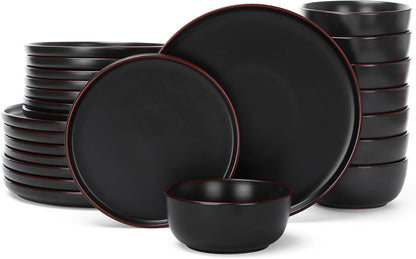 Famiware Mercury 24 Pieces Dinnerware Sets, Plates and Bowls Sets for 8, Microwave and Dishwasher