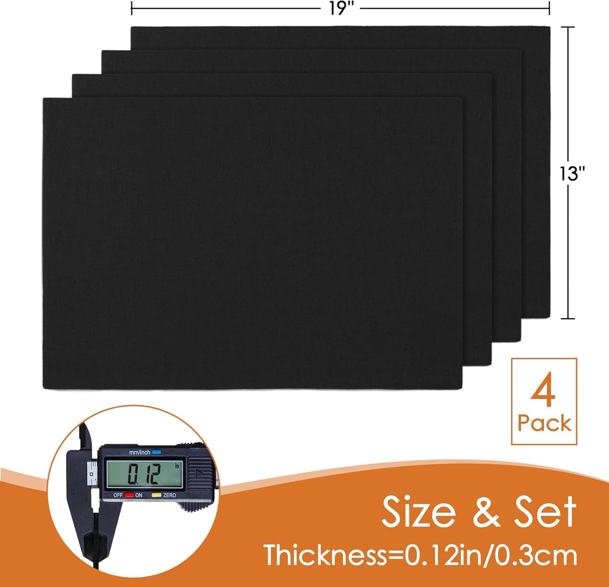 MANSPHIL Black Cloth Placemats Set of 4, Washable Thick Faux Linen Place Mats Heat Resistant Double