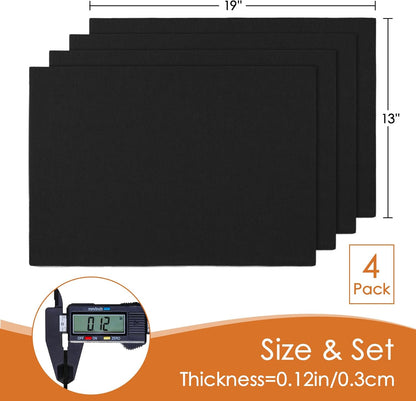 MANSPHIL Black Cloth Placemats Set of 4, Washable Thick Faux Linen Place Mats Heat Resistant Double