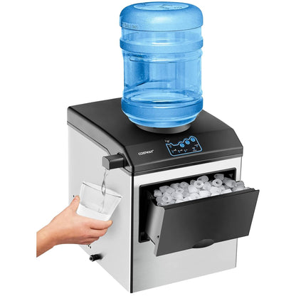 COSTWAY 2 in 1 Countertop Ice Maker Built-in Water Dispenser, 48LBS per Day, S/M/L Size Ice Cube
