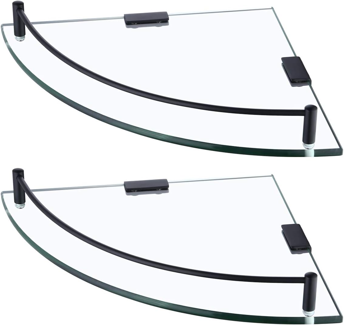 KES Bathroom Glass Corner Shelf Tempered Glass Shelf with Rail Wall Mount Corner Shelf SUS 304